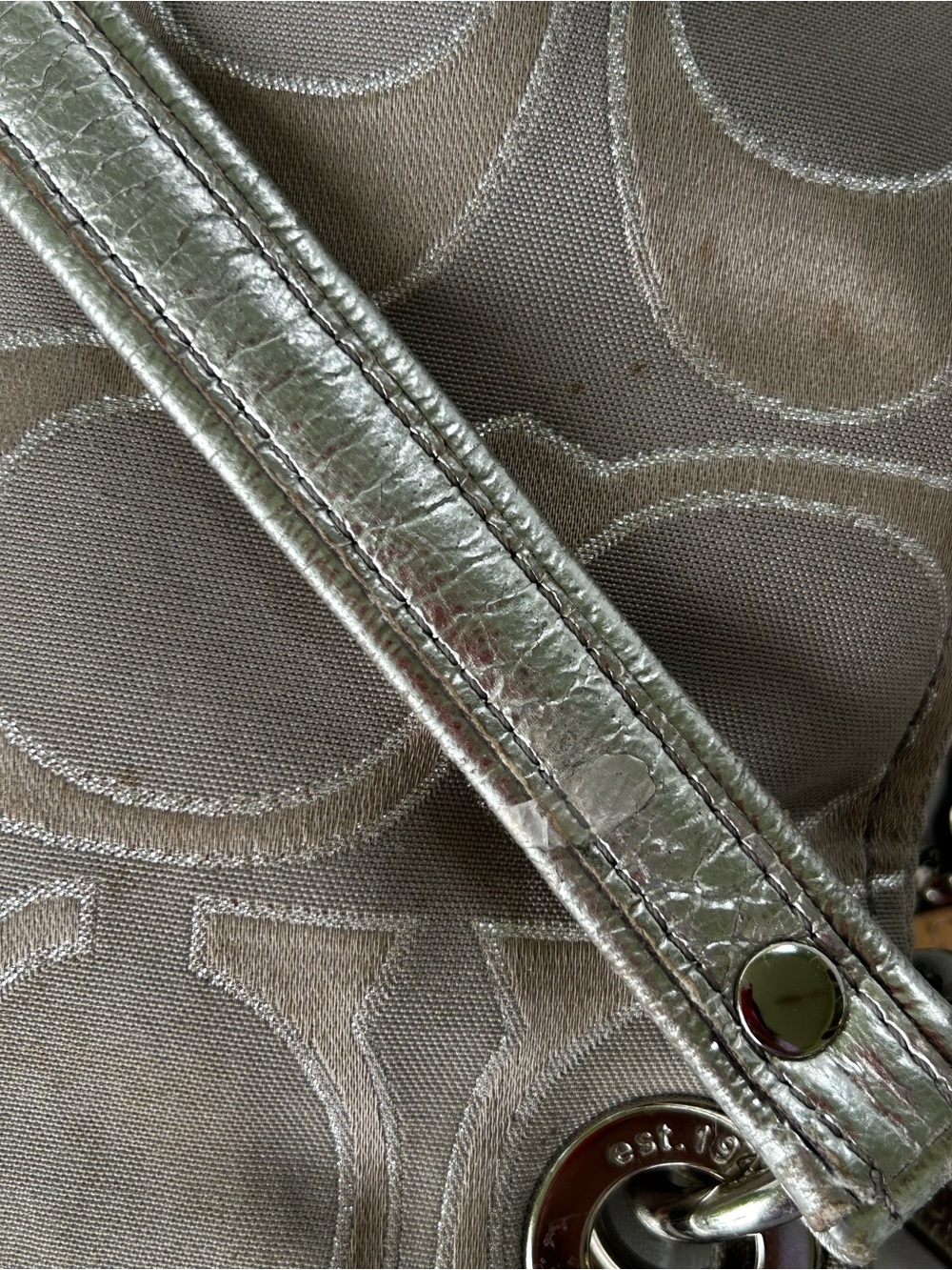 Coach Poppy Crossbody Shoulder Bag Gray Beige Sateen Silver Leather Buckles Pink - Picture 16 of 16